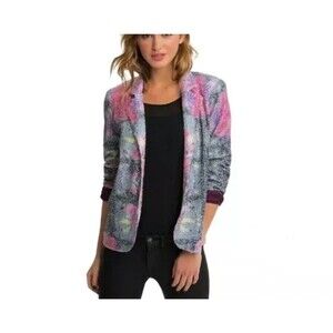 CHLOE K Floral SEQUIN jacket blazer sexy LONG SLEEVE S retro y2k 90s